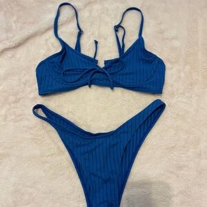 Blue Ribbed Bikini Set